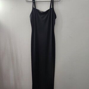Vintage Begain - Black Slip Maxi Dress – Witchy Minimalist 90s Night Out, Size S